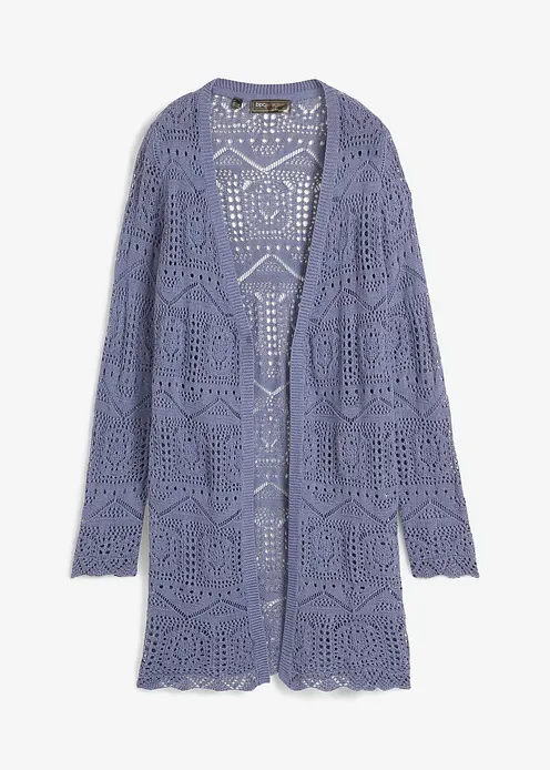 Ajour Longstrickjacke in blau von vorne - bonprix