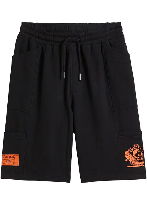 Sweat-Bermuda aus reiner Bio-Baumwolle in schwarz von vorne - bonprix