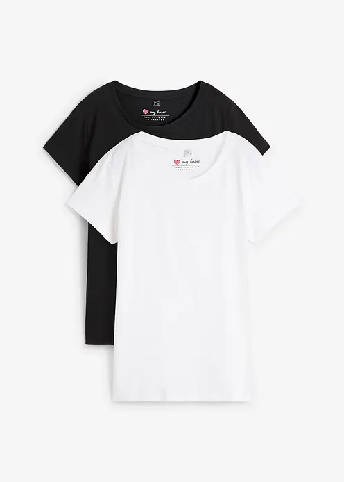 Rundhals-Shirt, Kurzarm (5er Pack) in schwarz von vorne - bonprix