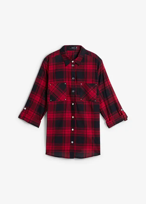 Karierte Hemdbluse aus reiner Baumwolle in rot von vorne - bonprix