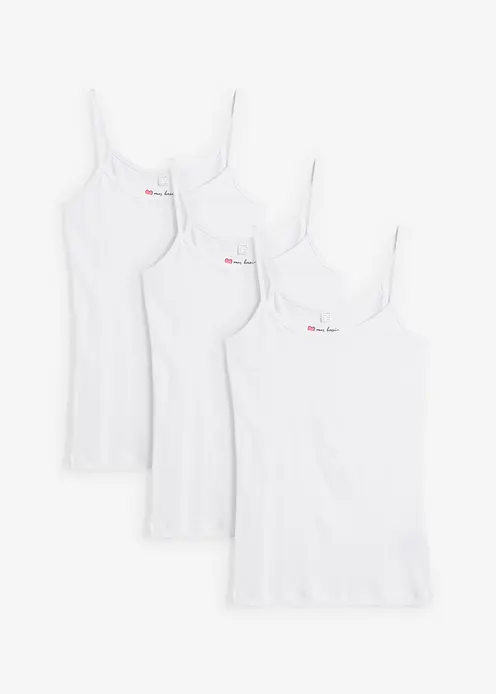 Spaghettiträger-Top aus reiner Baumwolle (3er Pack) in weiß von vorne - bonprix