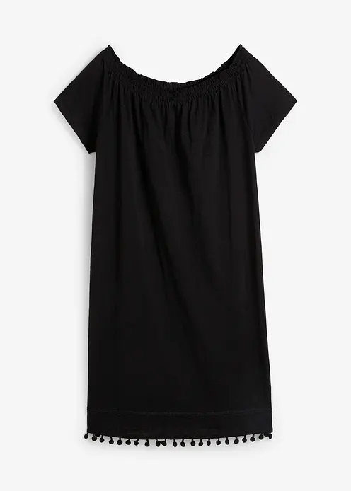 Jersey-Carmenkleid aus reiner Baumwolle in schwarz von vorne - bonprix