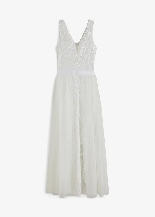 Pailletten-Brautkleid mit abnehmbarem Tüll-Rock in weiß von vorne - bonprix
