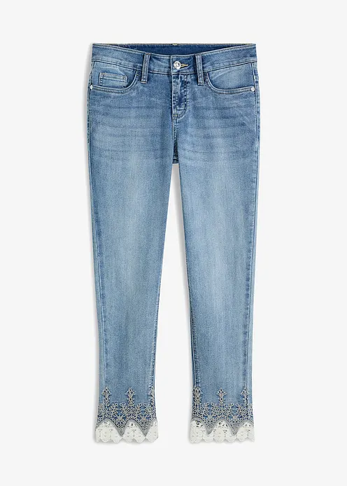 Skinny-Jeans mit Spitze in blau von vorne - bonprix