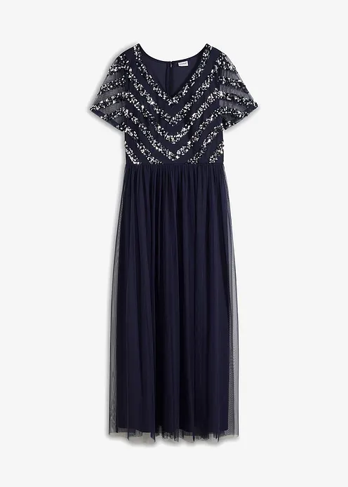 Maxikleid mit Paillettenstickerei in blau von vorne - bonprix