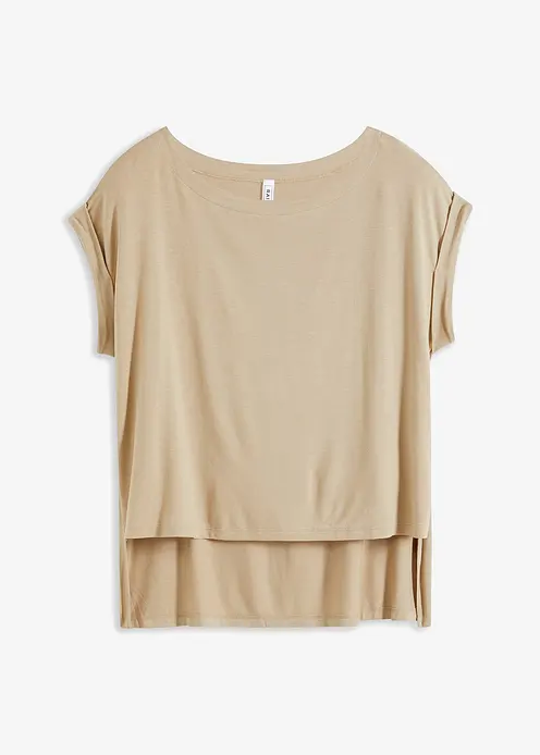 Oversize-Shirt aus fließender Viskose in beige von vorne - bonprix