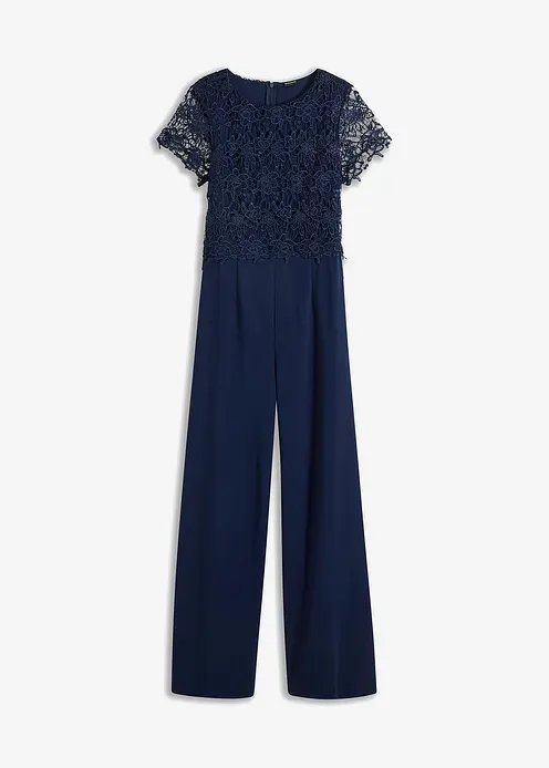 Jumpsuit mit Spitze in blau von vorne - bonprix