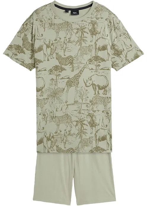 T-Shirt und Bermuda aus Bio Baumwolle (2-tlg.Set) in grün von vorne - bonprix