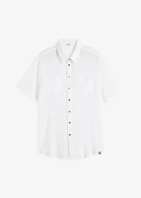 Kurzarmhemd in Crinkel-Optik aus reiner Baumwolle in weiß von vorne - bonprix