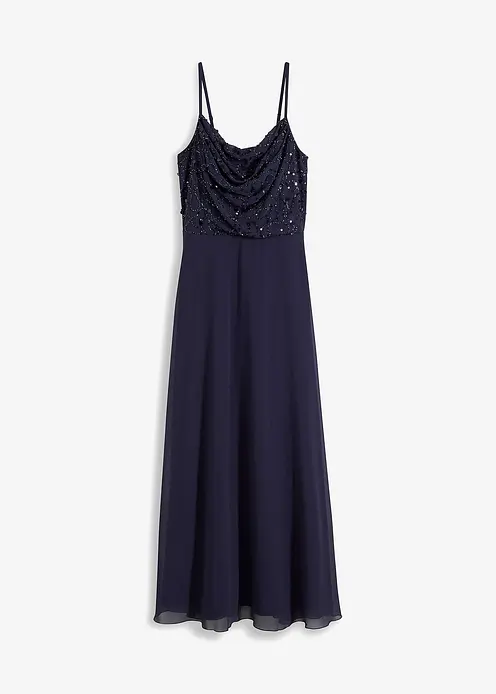 Trägerkleid mit Paillettenstickerei in blau von vorne - bonprix