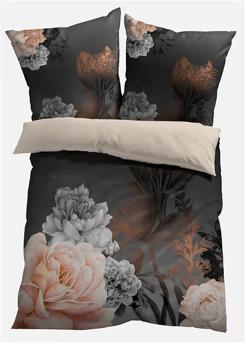 Wendebettwäsche mit Blumen Design in schwarz - bonprix