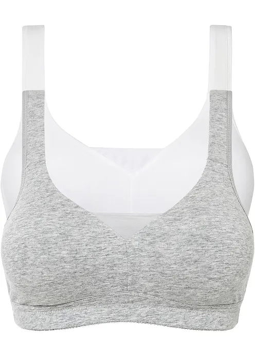 T-Shirt BH ohne Bügel mit Baumwolle (2er Pack) in weiß von vorne - bonprix