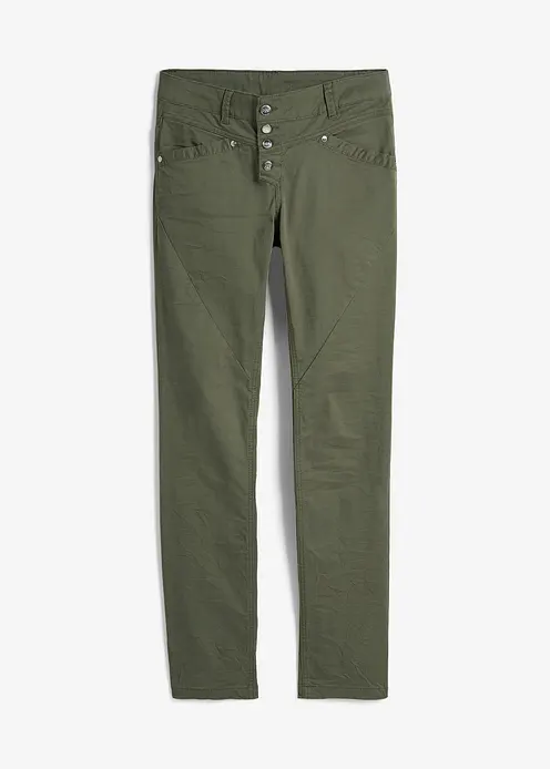 Stretch-Hose mit Crash-Effekt in grün von vorne - bonprix