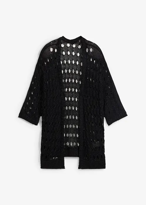 Ajour-Strickjacke mit Glitzergarn in schwarz von vorne - bonprix