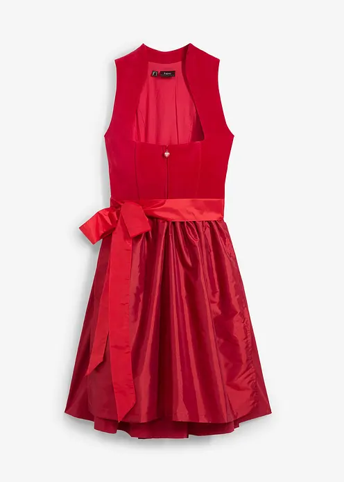 Dirndl mit Samt-Mieder und Satin-Schürze (2-tlg.Set) in rot von vorne - bonprix