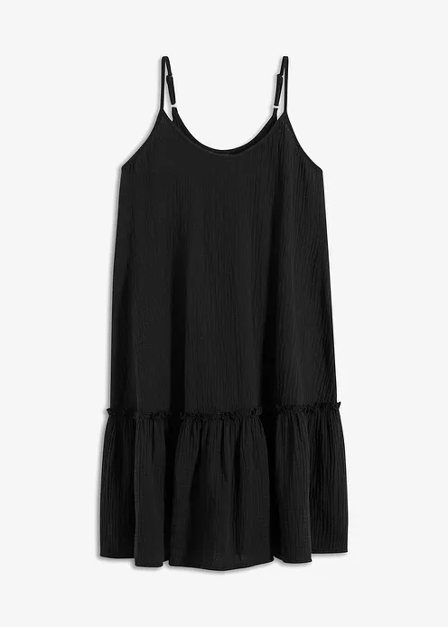 Trägerkleid aus Musselin in schwarz von vorne - bonprix