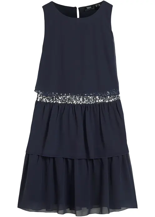 Chiffonkleid mit Paillettenband in blau von vorne - bonprix
