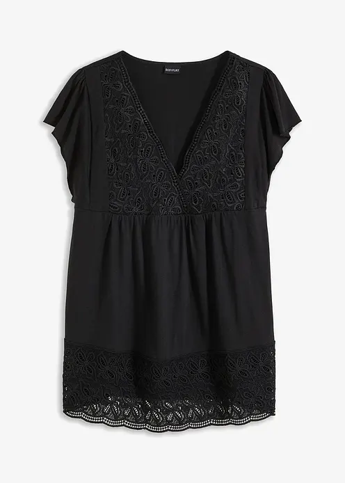 Shirt in Viskose-Baumwoll-Mix in schwarz von vorne - bonprix