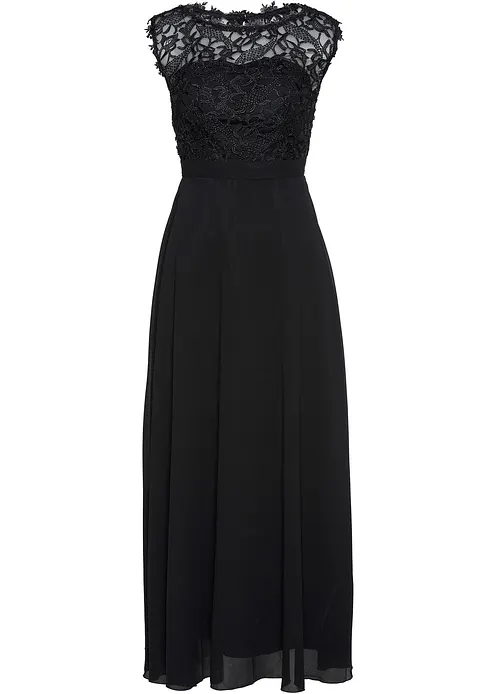 Maxikleid mit Spitze in schwarz von vorne - bonprix