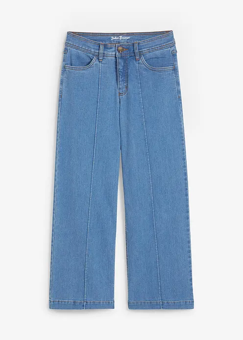 Wide-Leg-Jeans, Mid Waist, cropped in blau von vorne - bonprix