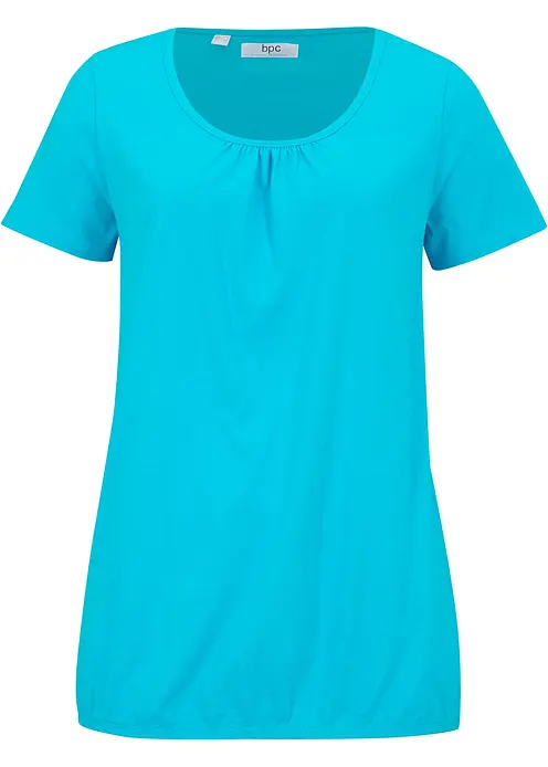 Shirt aus reiner Baumwolle, Kurzarm in blau von vorne - bonprix
