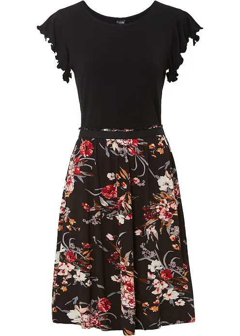 Jerseykleid aus Viskose-Mix in schwarz von vorne - bonprix