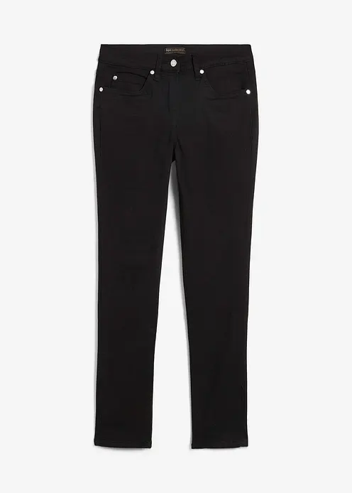 Slim-Fit-Jeans Mid Waist, Super Stretch in schwarz von vorne - bonprix