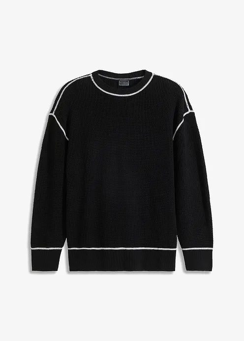 Pullover mit recycelter Baumwolle, Loose Fit in schwarz von vorne - bonprix