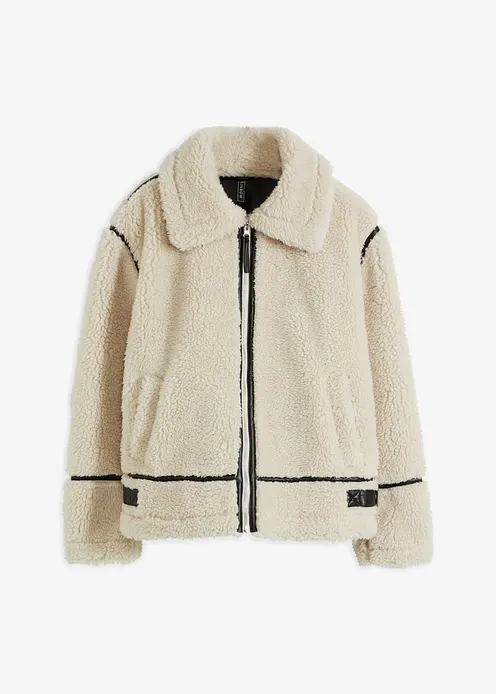 Lammfellimitat-Jacke in beige von vorne - bonprix