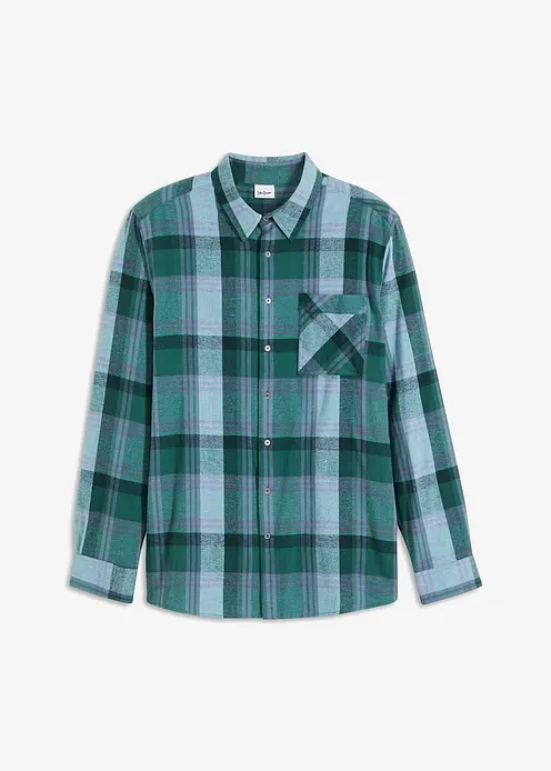 Flanellhemd aus reiner Baumwolle in grün von vorne - bonprix