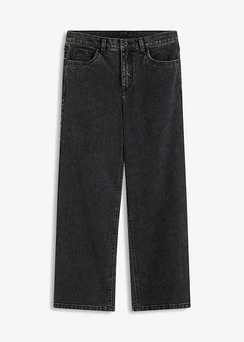 Wide-Leg-Jeans Mid Waist in schwarz von vorne - bonprix