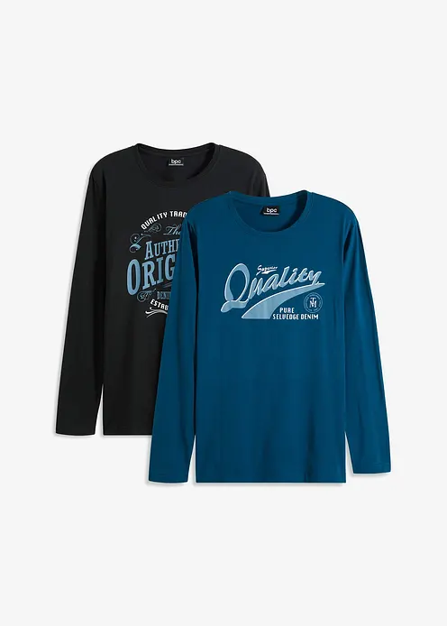 Langarmshirt aus reiner Bio-Baumwolle (2er Pack) in schwarz von vorne - bonprix