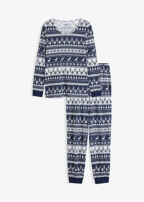 Pyjama aus reiner Bio-Baumwolle in blau von vorne - bonprix