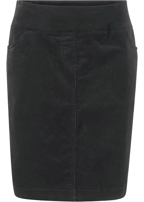 Stretch Baumwoll-Cordrock mit Bequembund in schwarz von vorne - bonprix