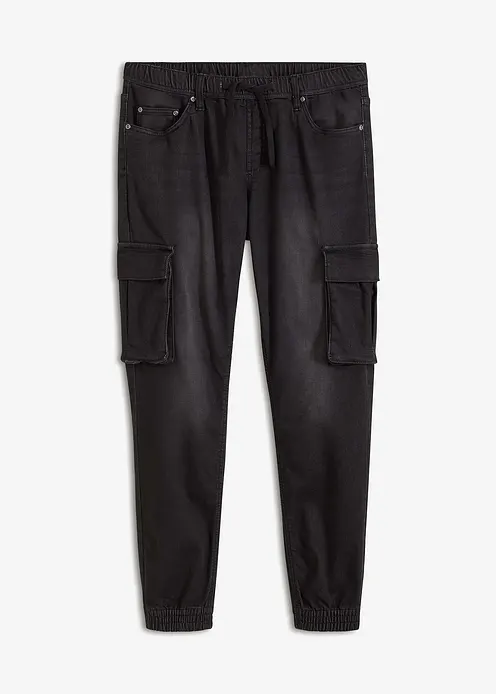 Slim Fit Jeans-Jogger mit Komfortbund, Straight in schwarz von vorne - bonprix