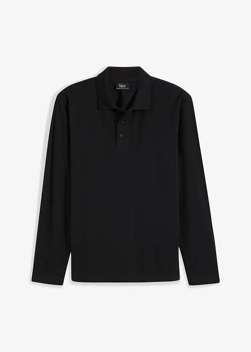 Piqué-Poloshirt, Langarm in schwarz von vorne - bonprix