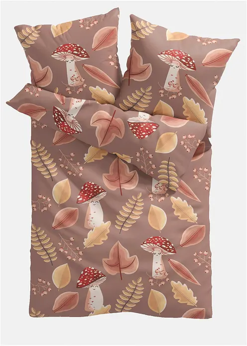 Bettwäsche mit Pilzen in braun von vorne - bonprix