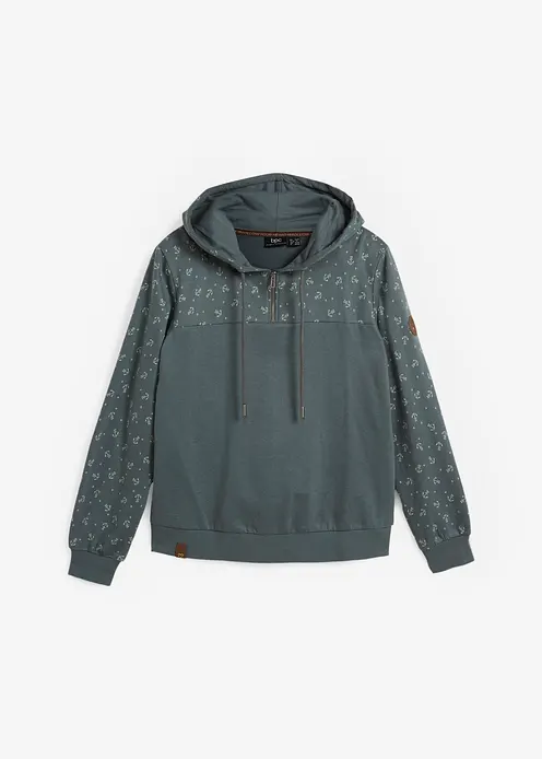 Kapuzensweatshirt mit Reißverschluss aus reiner Baumwolle in grün von vorne - bonprix