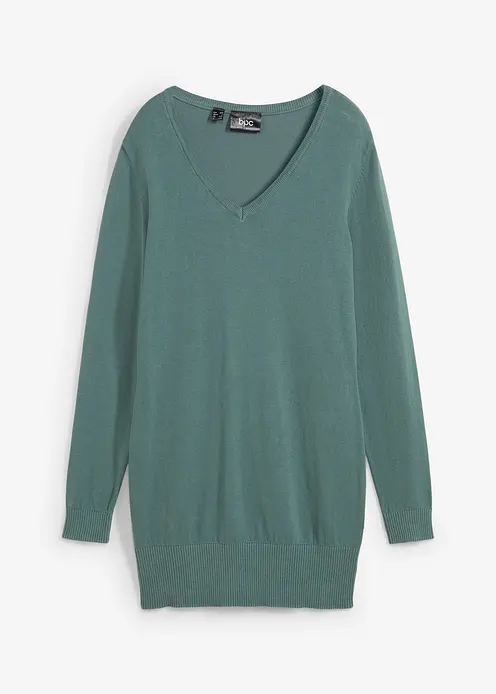 Basic Longpullover mit V-Ausschnitt in grün von vorne - bonprix