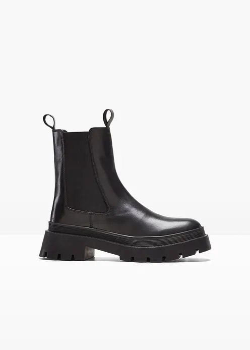 Chelsea-Boots aus Leder in schwarz von vorne - bonprix