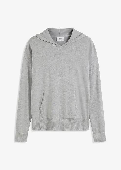 Strick-Hoodie mit Kängurutasche aus Viskose-Mix in grau von vorne - bonprix