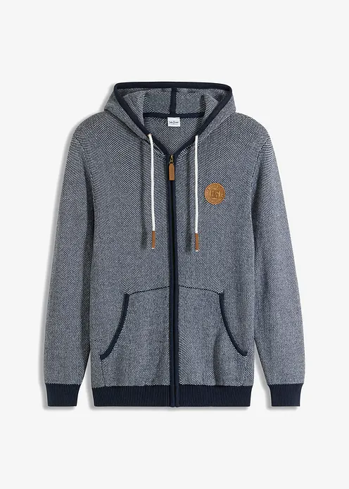 Strickjacke mit Kapuze aus reiner Baumwolle in blau von vorne - bonprix