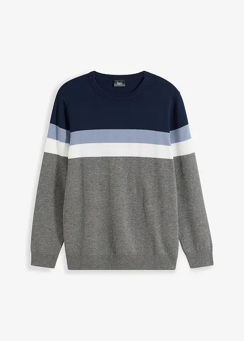 Feinstrickpullover mit reiner Baumwolle in blau von vorne - bonprix