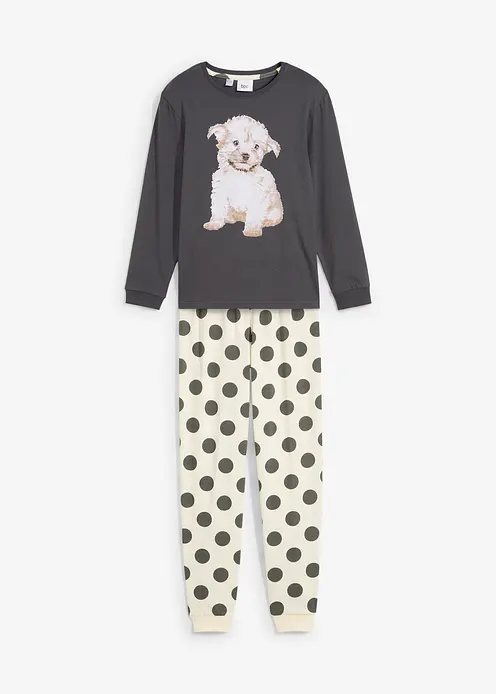 Pyjama aus reiner Bio-Baumwolle  (2-tlg. Set) in grau von vorne - bonprix