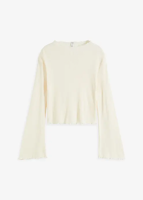Rippshirt aus reiner Baumwolle in beige von vorne - bonprix