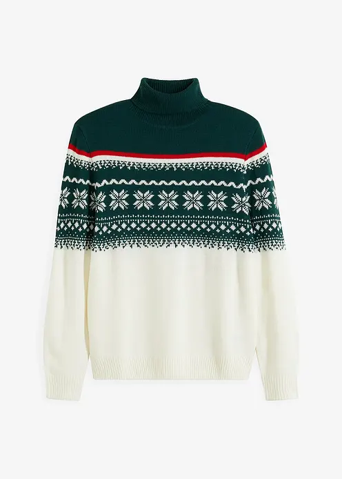 Norweger-Pullover mit Rollkragen in weiß von vorne - bonprix