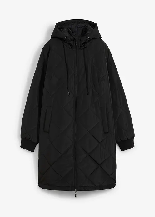 Kapuzen-Kurzmantel mit Steppung in schwarz von vorne - bonprix
