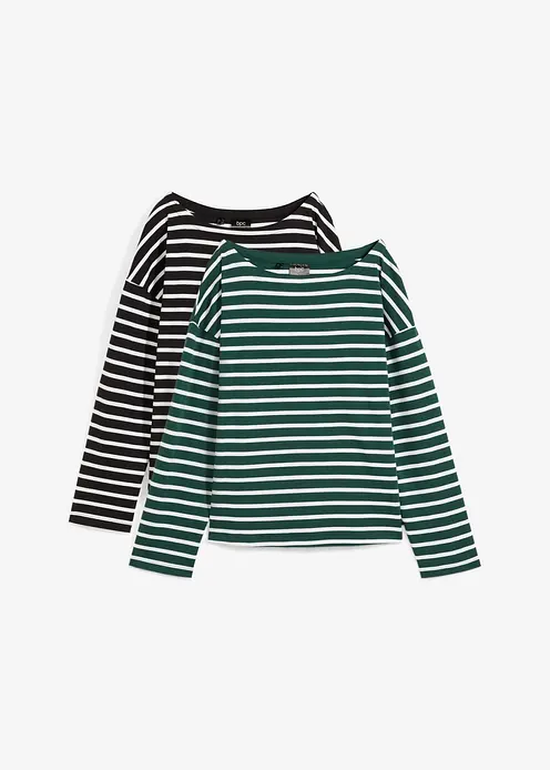 Langarmshirt aus reiner Bio-Baumwolle, (2er Pack) in grün von vorne - bonprix