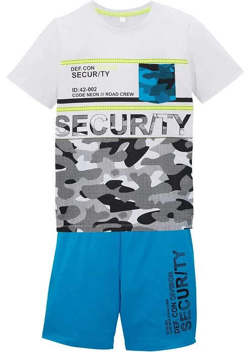 Shirt und kurze Hose (2-tlg.Set) aus Bio Baumwolle in blau von vorne - bonprix