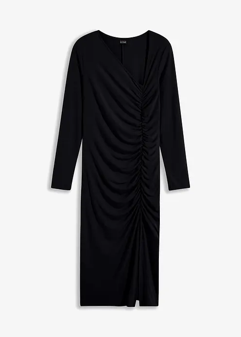 Jerseykleid mit Ausschnitt in schwarz von vorne - bonprix